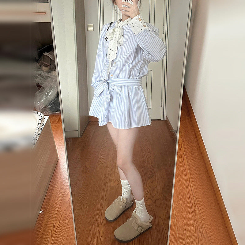 Preppy Style Long Sleeve Striped Shirt Dress