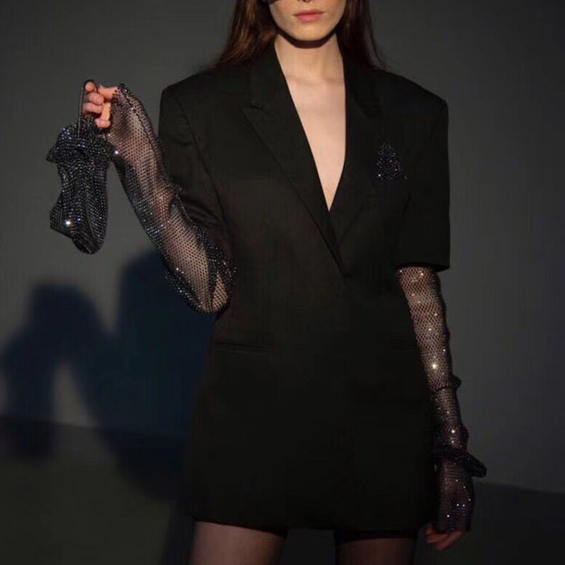 British Style Elegant Hot Bead Net Small Suit Stitching Long Sleeve Small Suit Jacket