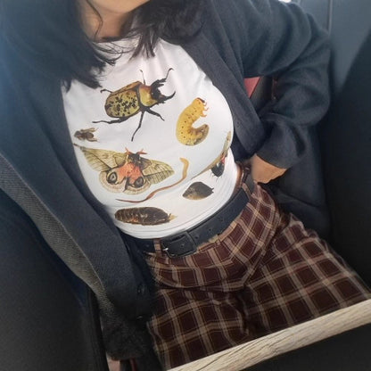 Female Casual Insect Print Midriff-baring Short Sleeve