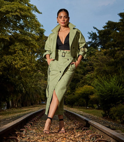 Women's Two-piece Casual Trousers With Solid Color Buckle Design