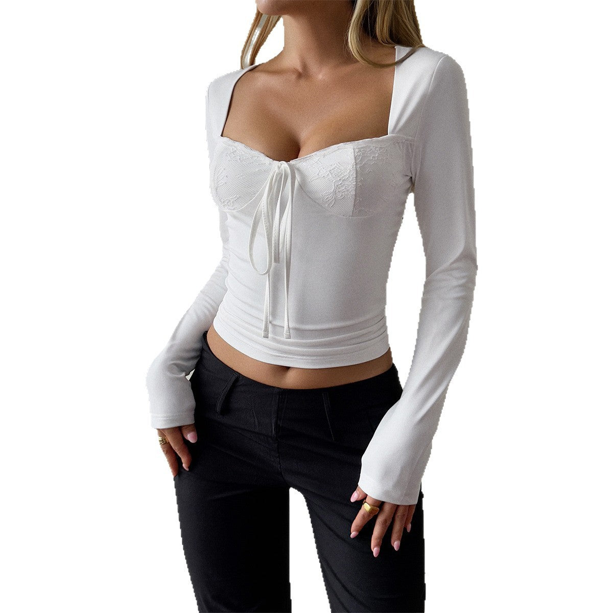 Hot Girl Women's Lace Long-sleeved Bottoming Shirt T-shirt