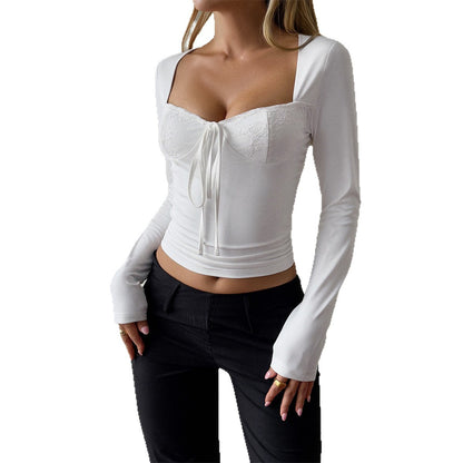 Hot Girl Women's Lace Long-sleeved Bottoming Shirt T-shirt
