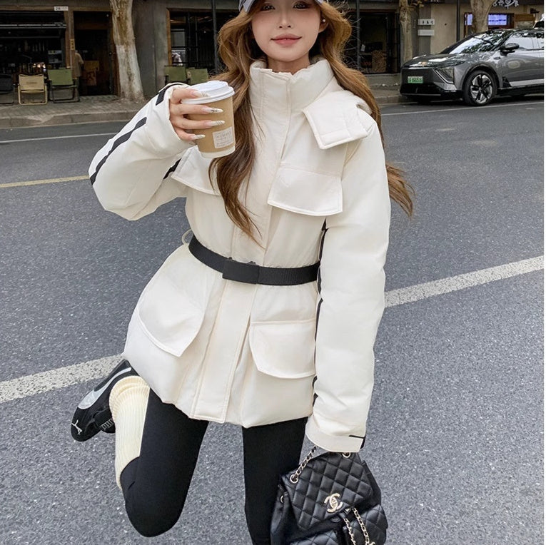 Waist-tight Slimming Hooded Women's Thick Mid-length Cotton-padded Coat