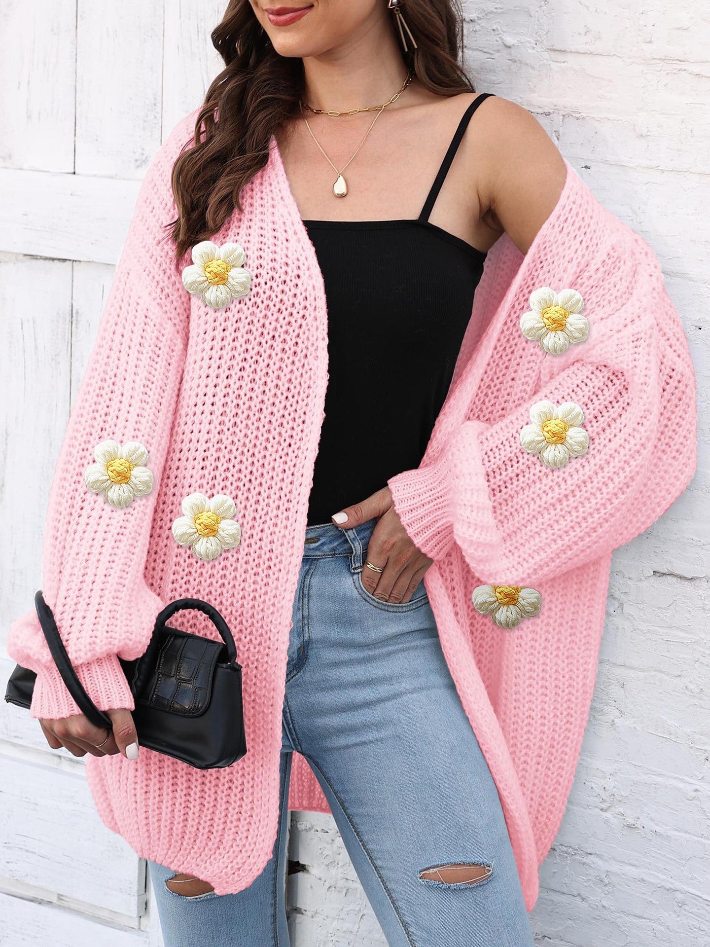 Floral Fantasy Woven Sweater Coat : Women's Thick Coat Thick Needle Woven Sweater