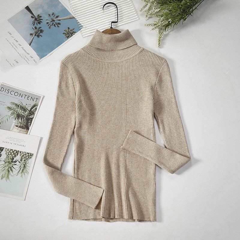 Classic Elegance Turtleneck Sweater: Solid Color Pit Strip Knit Pullover Turtleneck Sweater