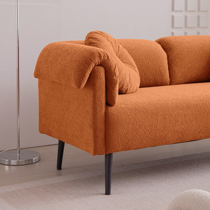 Plush Haven Sofa-68.5" Modern Lamb Wool Sofa With Decorative Throw Pillows for Small Spaces