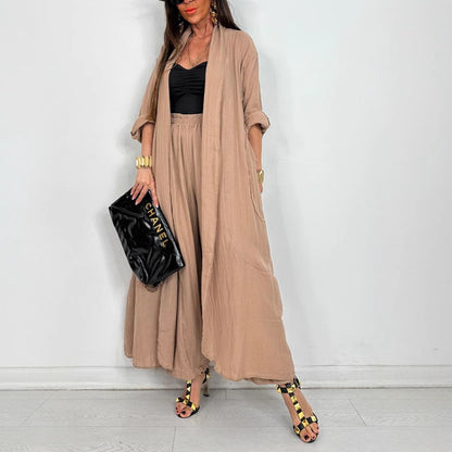 Cardigan Long Shirt Fashion Solid Color Casual Suit