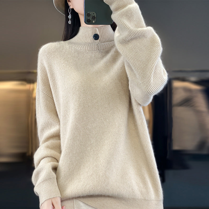 Chic Commuter Wool Pullover : Women's Autumn And Winter Half-high Collar Wool Sweater Pullover