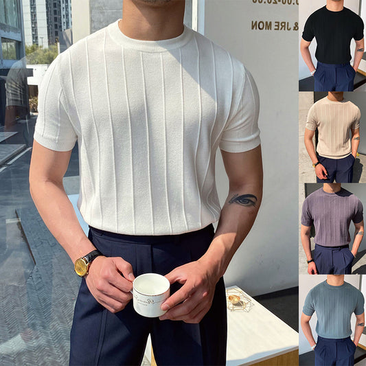 Easygoing Essentials Tee: Short Sleeve Knitted T-shirt  Men's Light Round Neck Thin Tops