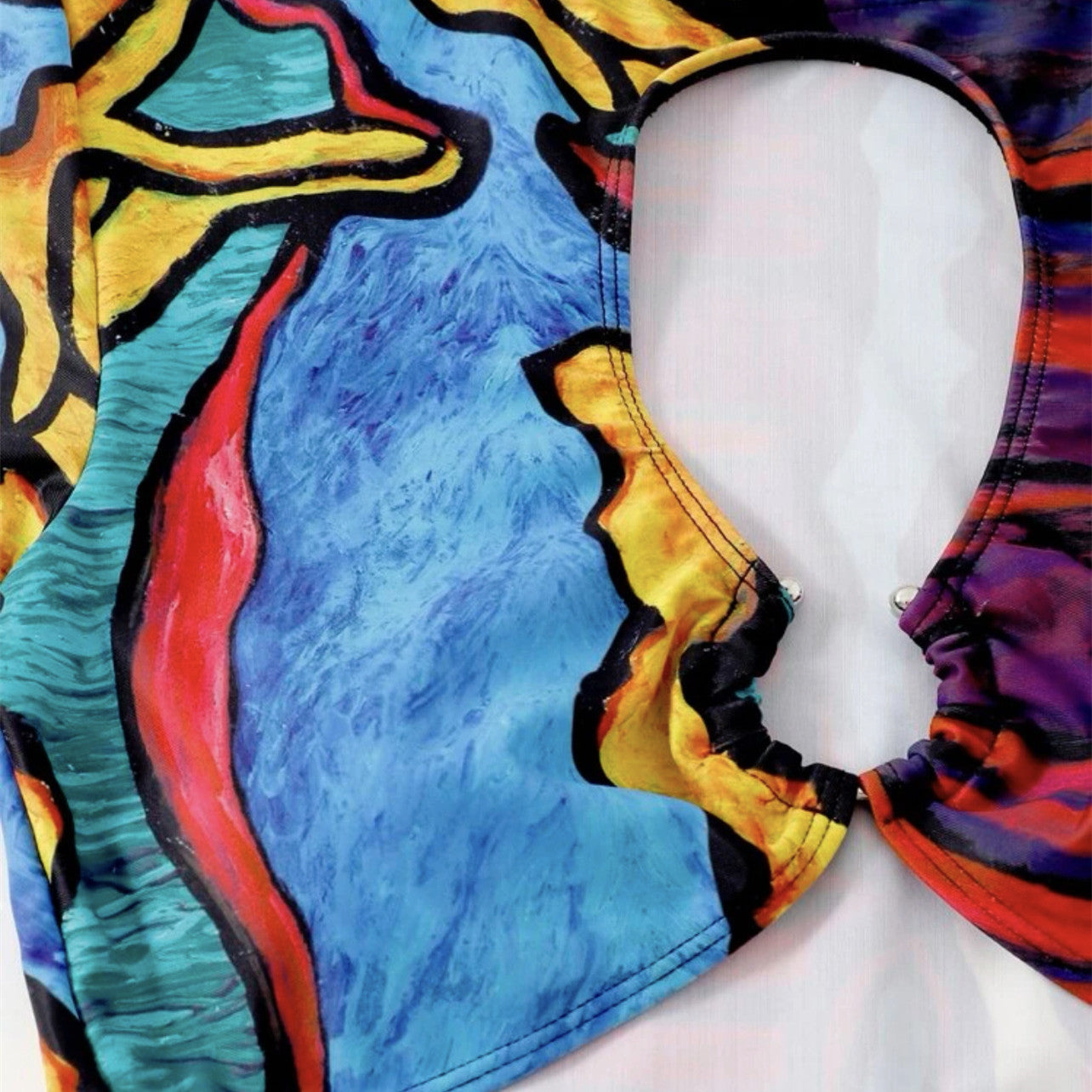 Women's Fashion Print Split Hollow Bikini Swimsuit