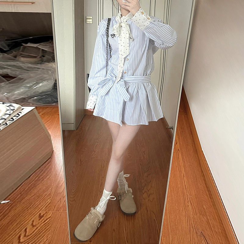 Preppy Style Long Sleeve Striped Shirt Dress