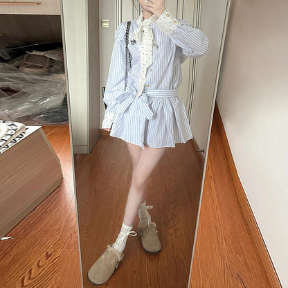 Preppy Style Long Sleeve Striped Shirt Dress