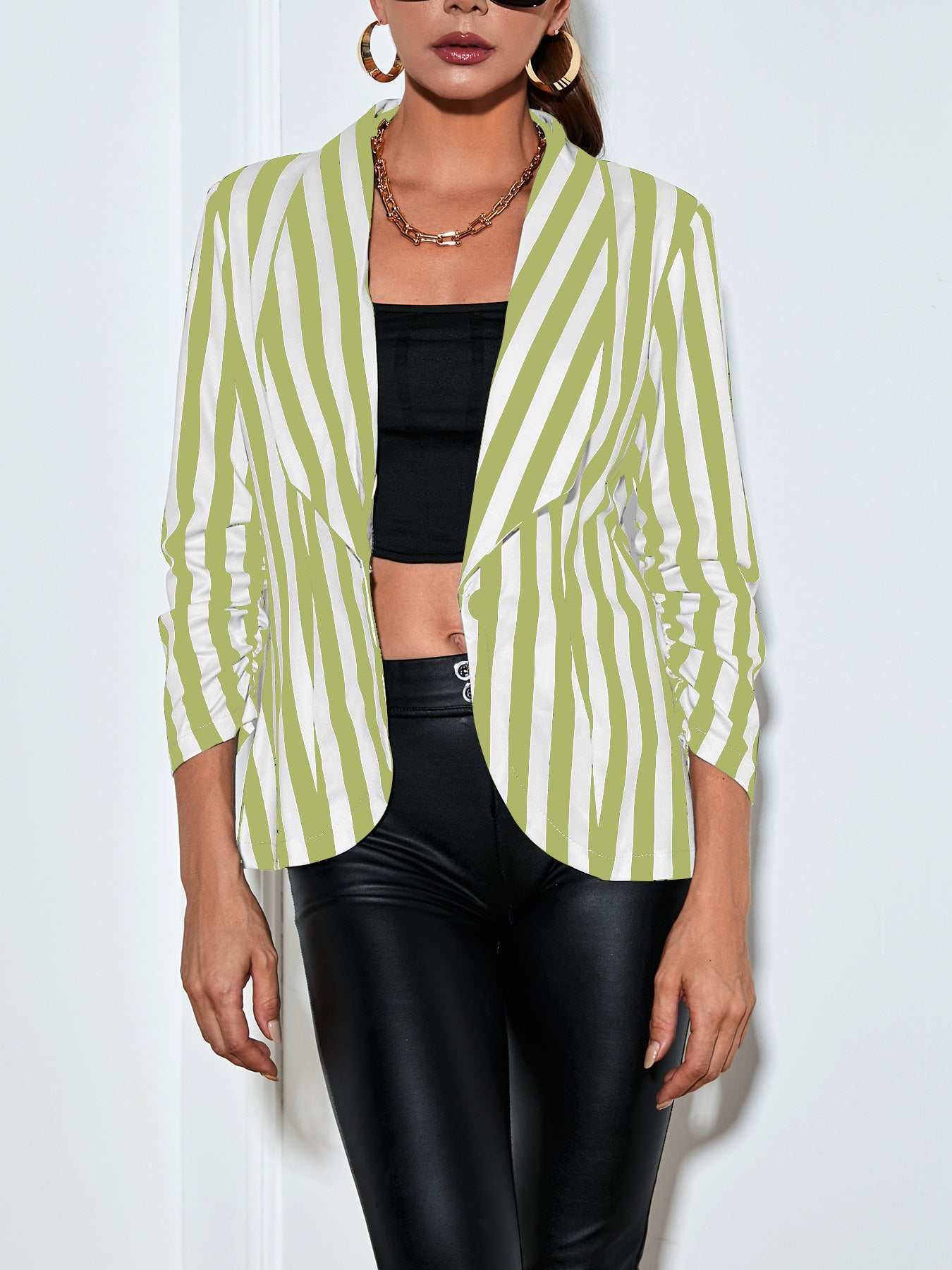 Cropped Pleated Sleeves Casual Small Suit Slim Fit Fashion