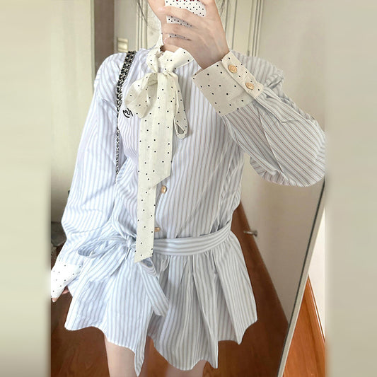 Preppy Style Long Sleeve Striped Shirt Dress