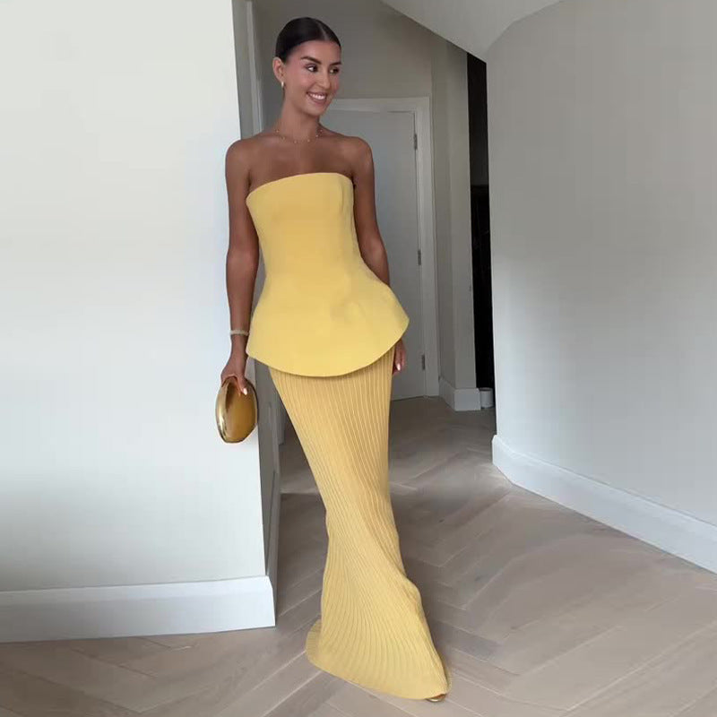 Women's Tube Top High Waist Hip Skirt Two-piece Set