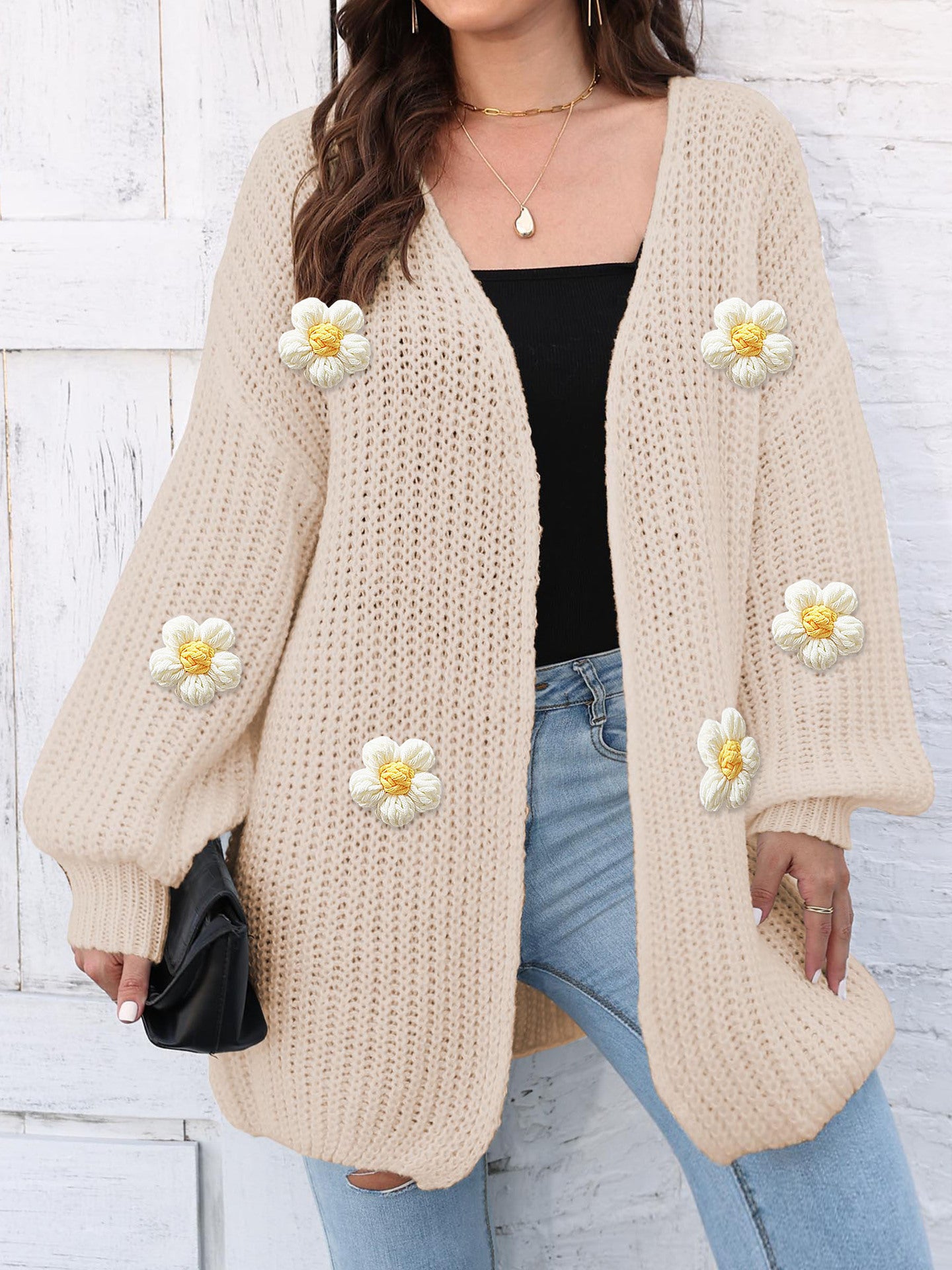 Floral Fantasy Woven Sweater Coat : Women's Thick Coat Thick Needle Woven Sweater