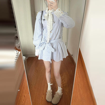 Preppy Style Long Sleeve Striped Shirt Dress