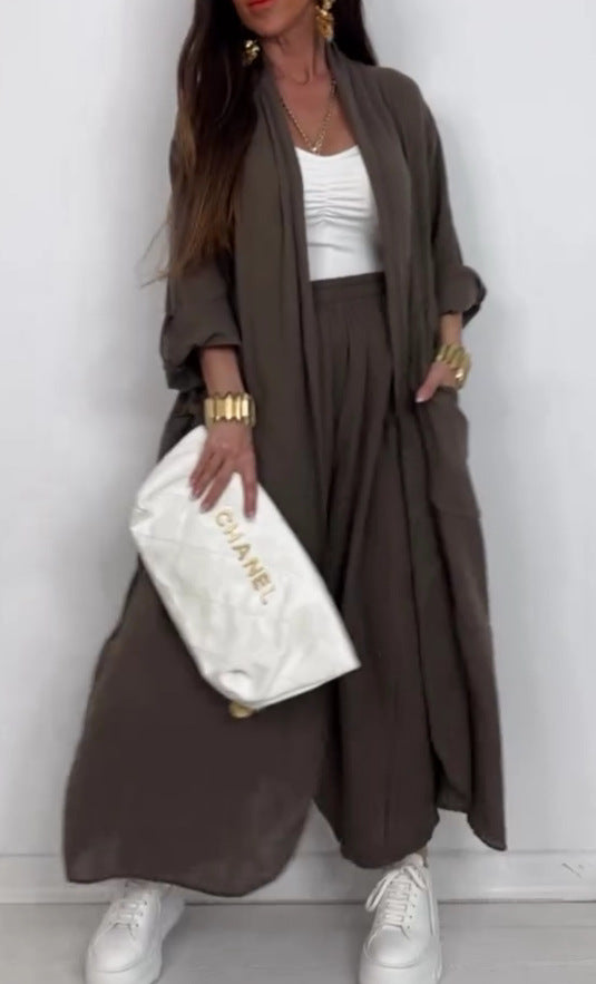 Cardigan Long Shirt Fashion Solid Color Casual Suit