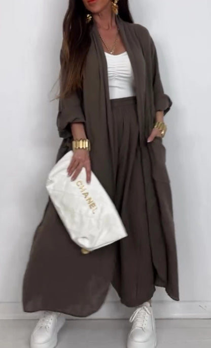 Cardigan Long Shirt Fashion Solid Color Casual Suit