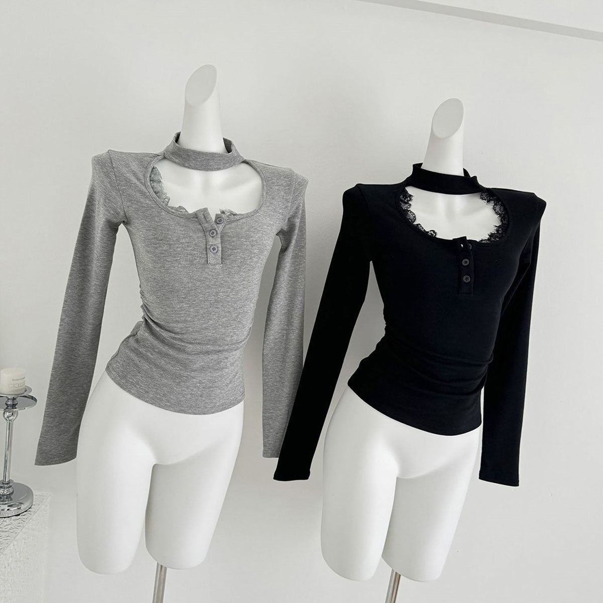 Lace Stitching Women's New Tight Pleated Inner Wear Blouse