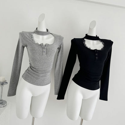 Lace Stitching Women's New Tight Pleated Inner Wear Blouse