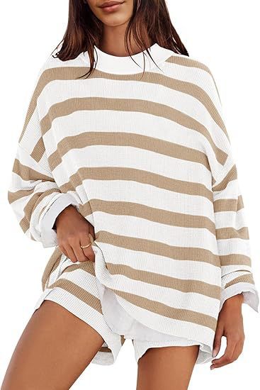 Vibrant Stripes Knitted Two-Piece Set: Women's Knitted Color Matching Suit Striped Long Sleeve