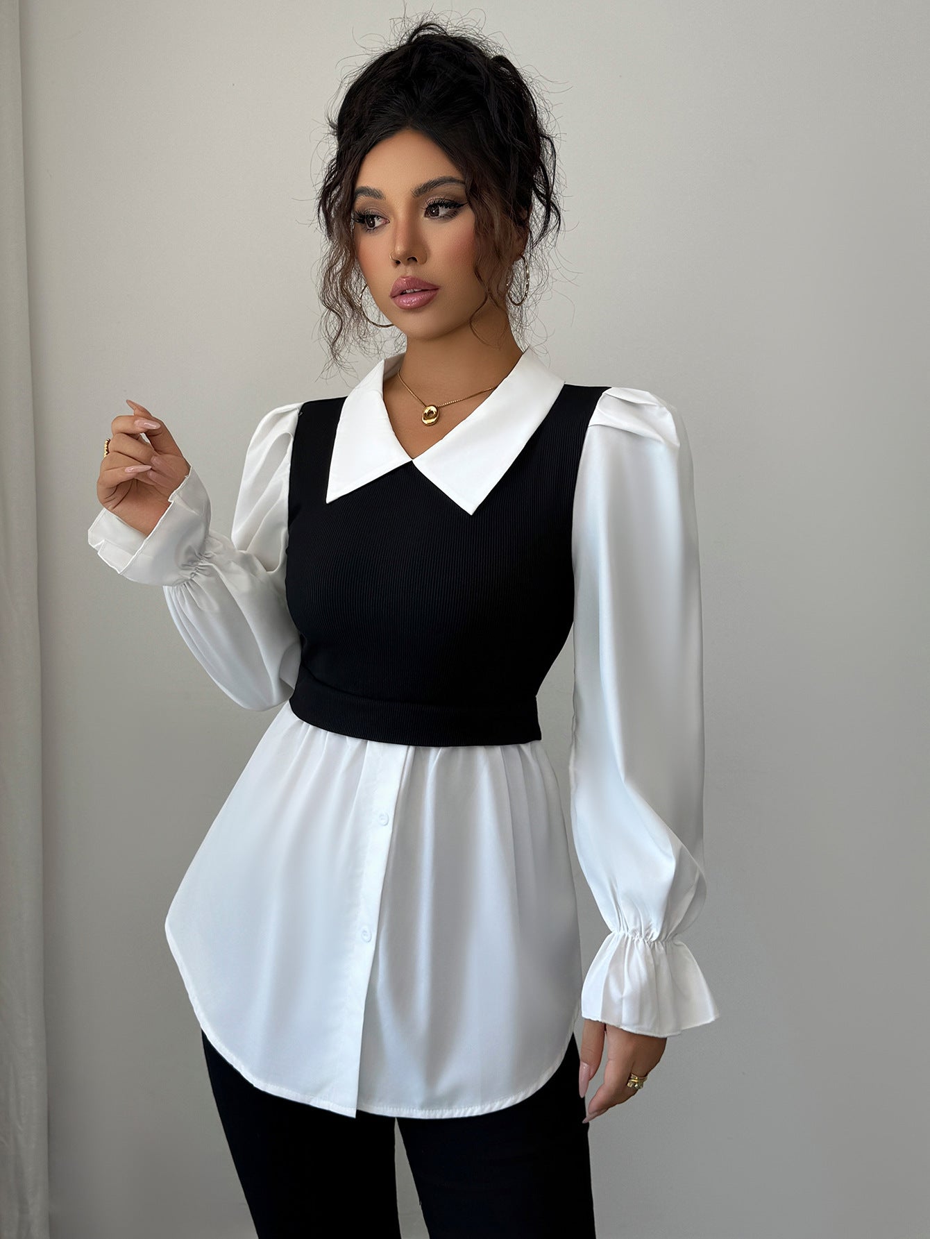 Einfacher Stil, Fake-Zweiteiler, Hemd-Weste