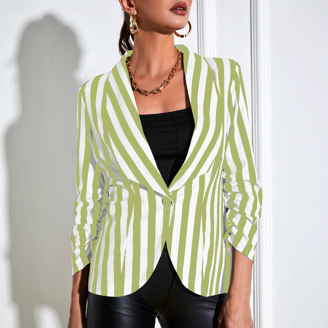 Cropped Pleated Sleeves Casual Small Suit Slim Fit Fashion