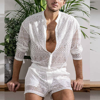 Retro Edge Men's Set: Long Sleeve Shirt Casual Shorts Fashion Men's Suit Men's Clothing Matching Suit Summer Suit Sportswear