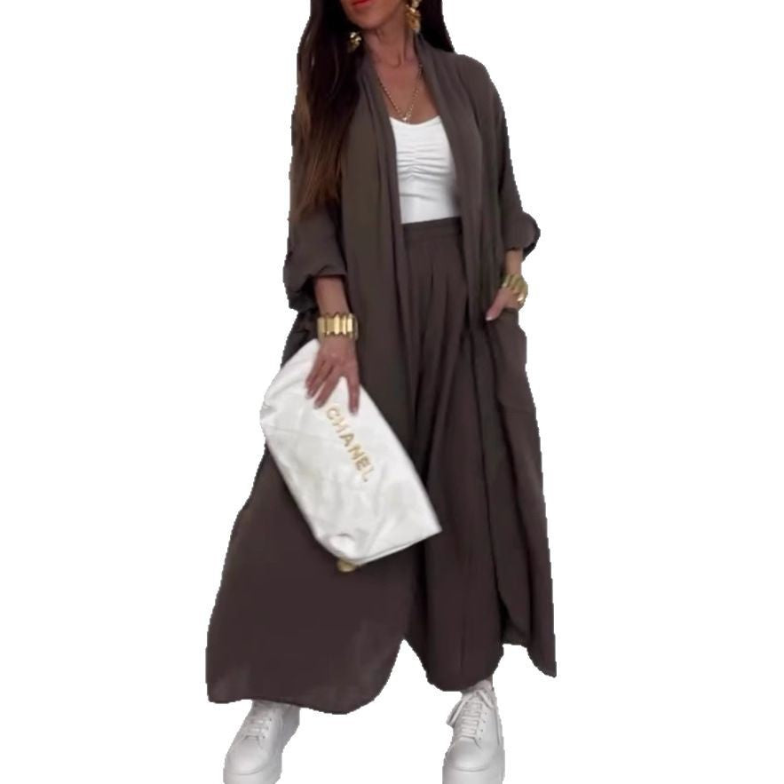 Cardigan Long Shirt Fashion Solid Color Casual Suit