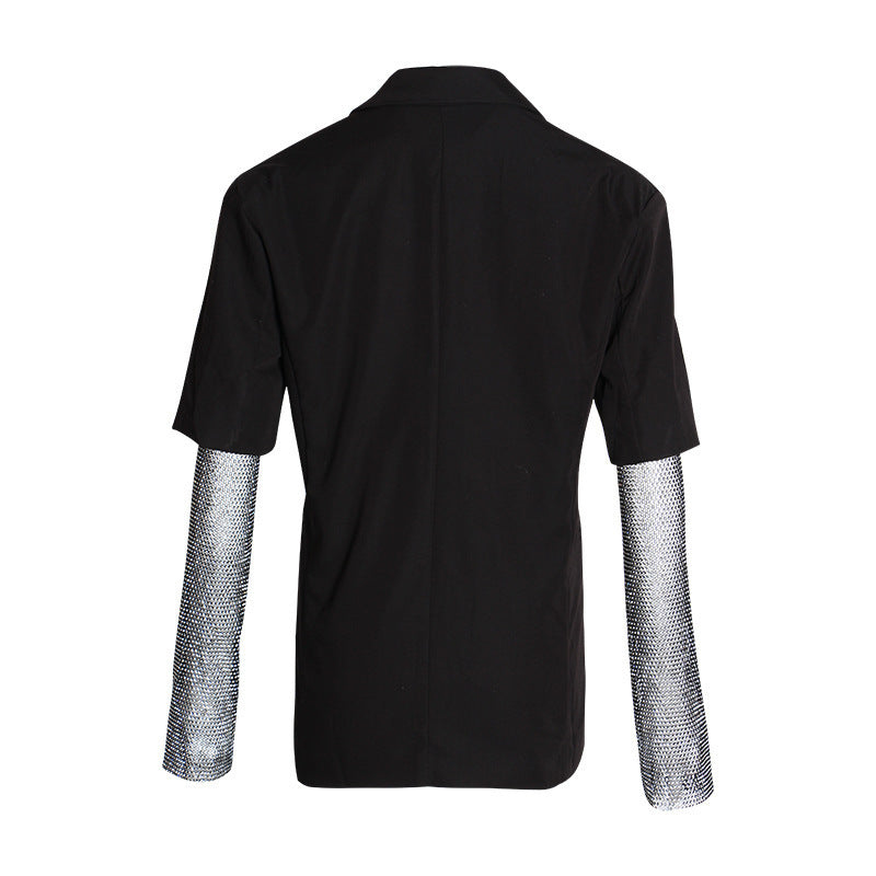 British Style Elegant Hot Bead Net Small Suit Stitching Long Sleeve Small Suit Jacket