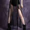 Elegant Dark Hook Button High Slit Mesh Skirt