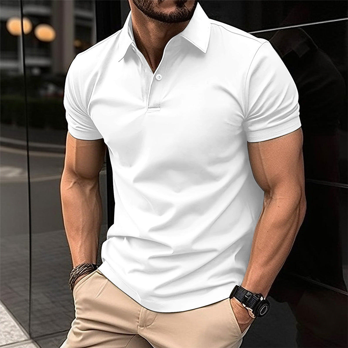 Leisure Luxe Polo Shirt: Short Sleeve Polo Shirt Men Solid Color Button Lapel Button Top