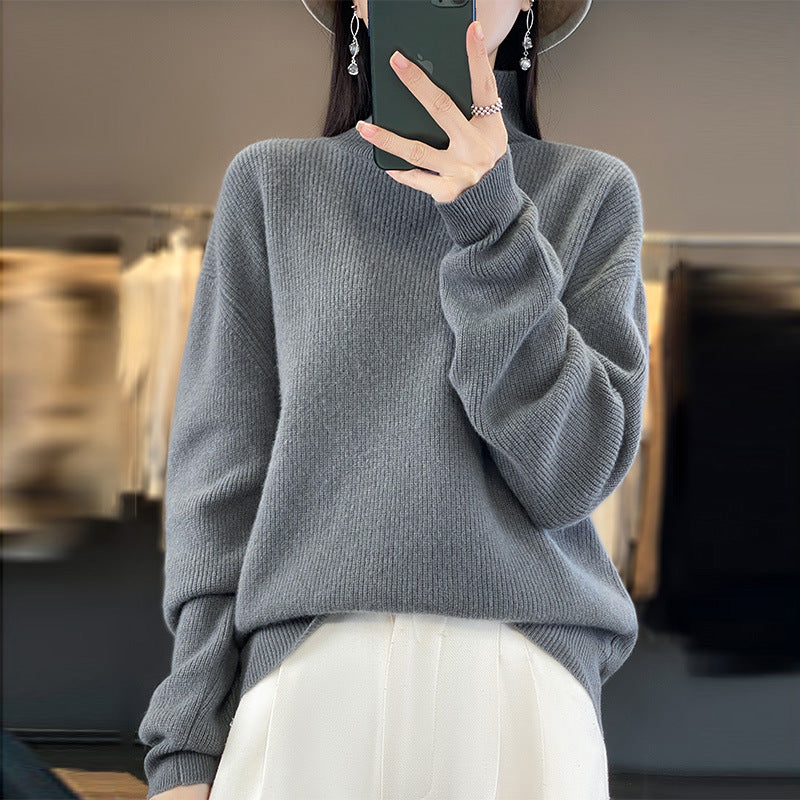 Chic Commuter Wool Pullover : Women's Autumn And Winter Half-high Collar Wool Sweater Pullover