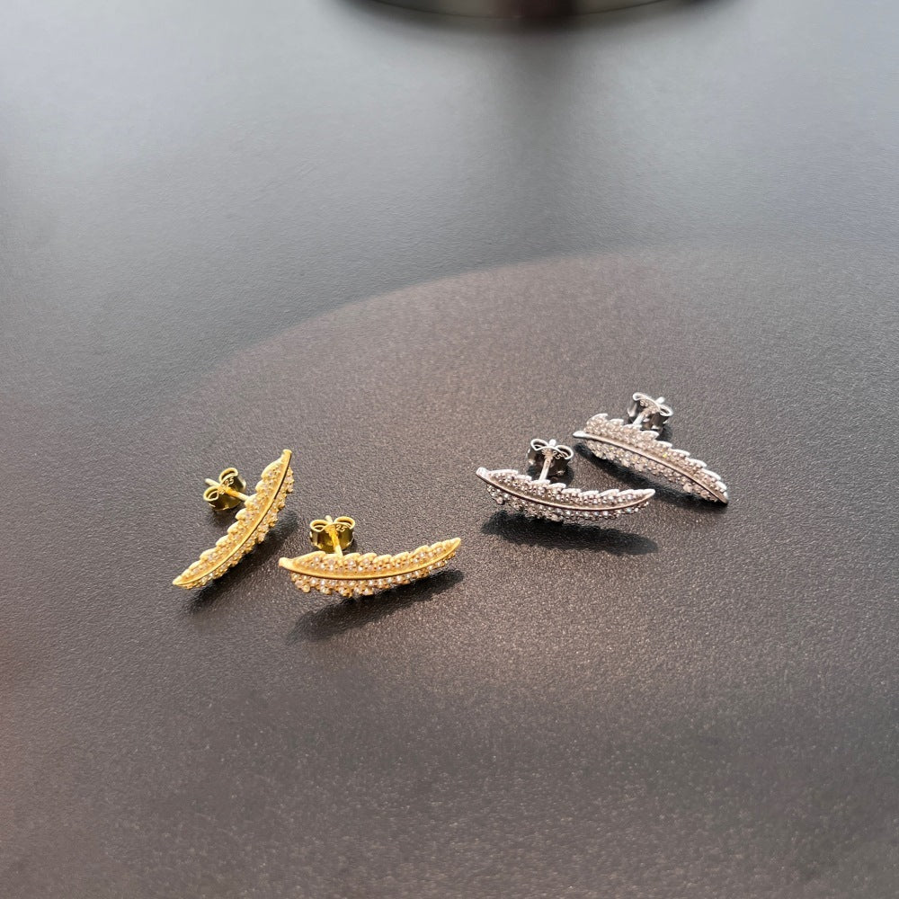 Leaf-shaped Zircon Inlaid S925 Sterling Silver Stud Earrings For Women