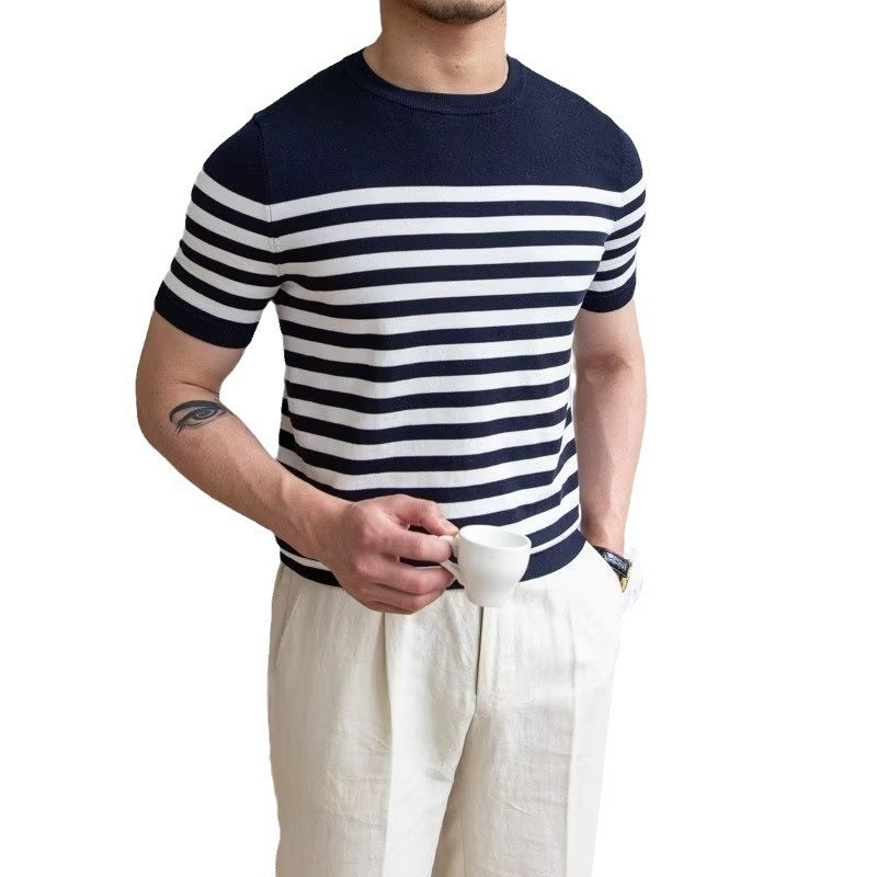 Chill Zone T-Shirt: Trendy All-matching Striped T-shirt Men's Short Sleeve