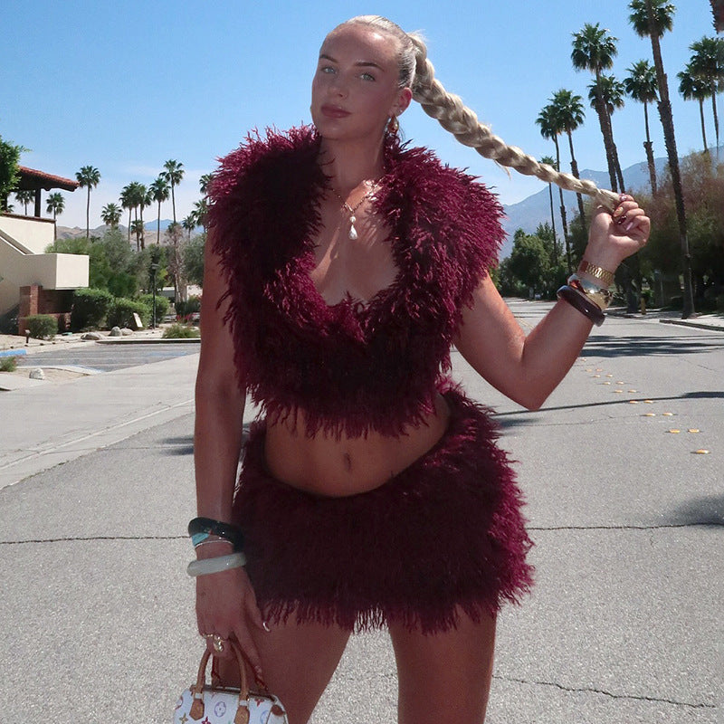 U-neck Hooded Backless Miniskirt Two-piece Suit For Women