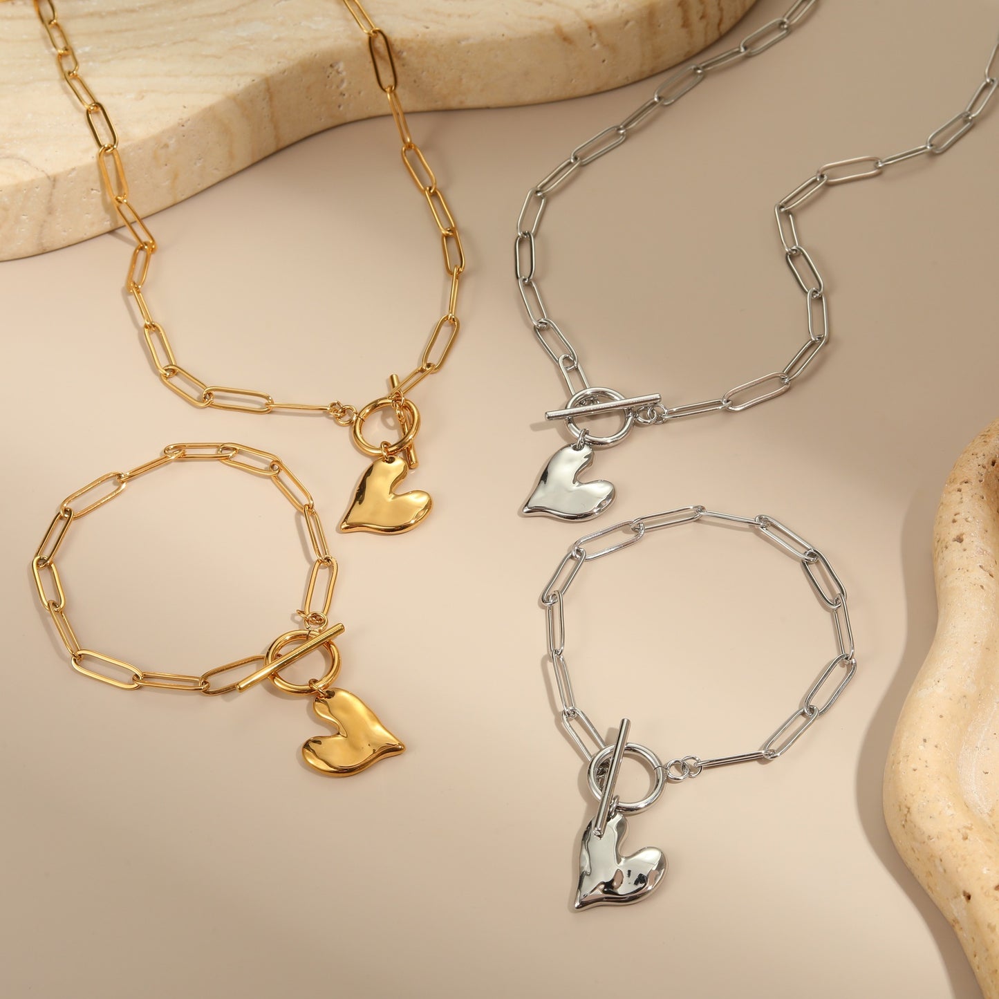 Irregular Heart Pendant Necklace Non-fading Bracelet