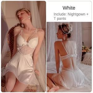 Feminine Desire Lace Nightdress: steel support gathered with chest pads, feminine and charming suspender nightdress, lace hollow pure desire style beautiful back pajamas